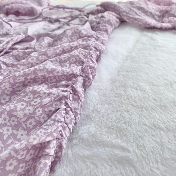 NWT Red Dress Boutique Purple Puff Sleeve Dress w/ Lace Up Open Back - Picture 11 of 16